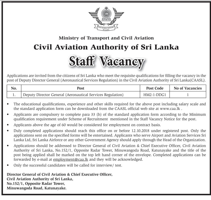 Deputy Director General - Civil Aviation Authority of Sri Lanka